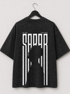 SABAR Acid Wash Oversized Back Printed Luxury Fabric T-Shirt